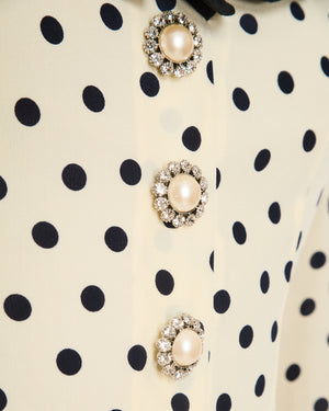 Alessandra Rich Cream Polka-Dot Long Sleeve Mini Dress Size IT 38 (UK 6)