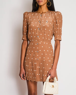 Alessandra Rich Brown Polka-Dot Mid Sleeve Mini Dress Size IT 38 (UK 6 Sellier Alessandra Rich Brown Polka-Dot Mid Sleeve Mini Dress Size IT 38 (UK 6 Sellier
