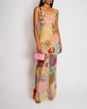 Clio Peppiatt Beige Sleeveless Floral Sequin Gown Size S (UK 8)