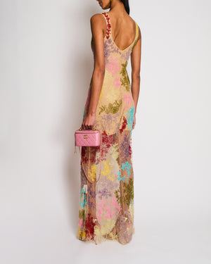 Clio Peppiatt Beige Sleeveless Floral Sequin Gown Size S (UK 8)