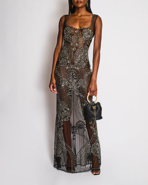 Clio Peppiatt Black Sleeveless Floral Sequin Gown Size S (UK 8)