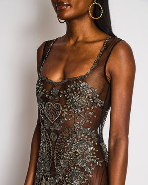 Clio Peppiatt Black Sleeveless Floral Sequin Gown Size S (UK 8)