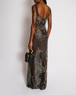 Clio Peppiatt Black Sleeveless Floral Sequin Gown Size S (UK 8)