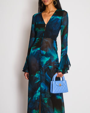 Rat & Boa Blue Abstract Print Long Sleeve Maxi Dress With Ruffled Tie-Waist Detail Size S (UK 8-10)