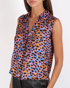 Christian Dior Multi-Colour Silk Leopard Print Sleeveless Blouse Size FR 36 (UK 8)