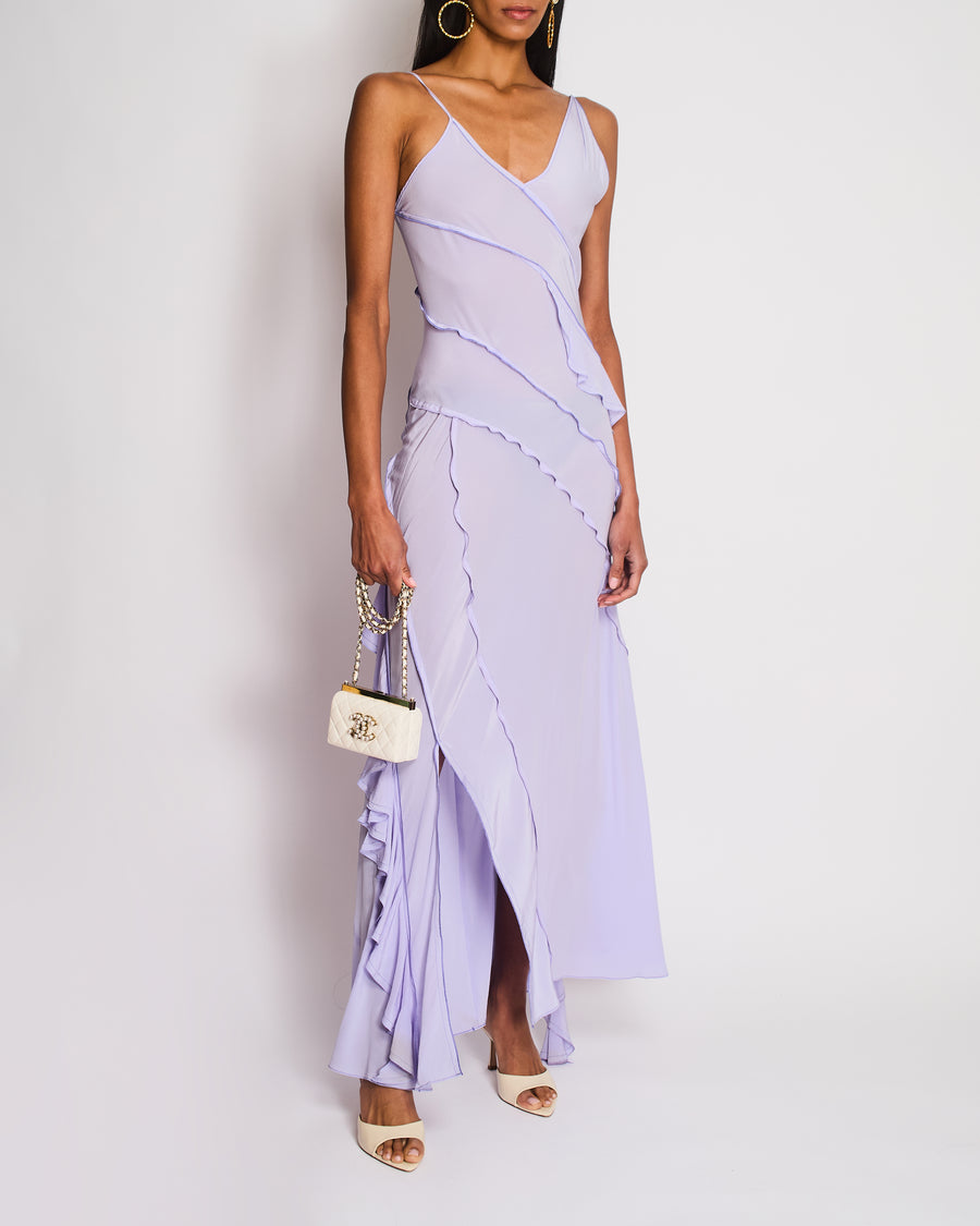 lilac asymmetrical dress Victoria Beckham Lilac Asymmetric Ruffled Silk Maxi Dress Size UK 8 –  Sellier