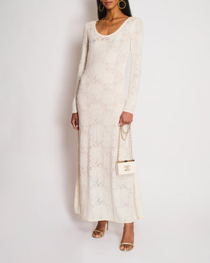 Chanel Cream Long Sleeve Camellia Knitted Maxi Dress Size FR 38 (UK 10)