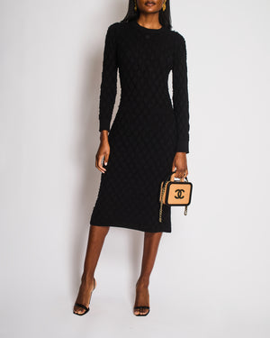 Chanel Black Long Sleeve Quilted Maxi Dress with CC Logo Detail Size FR 38 (UK 10)