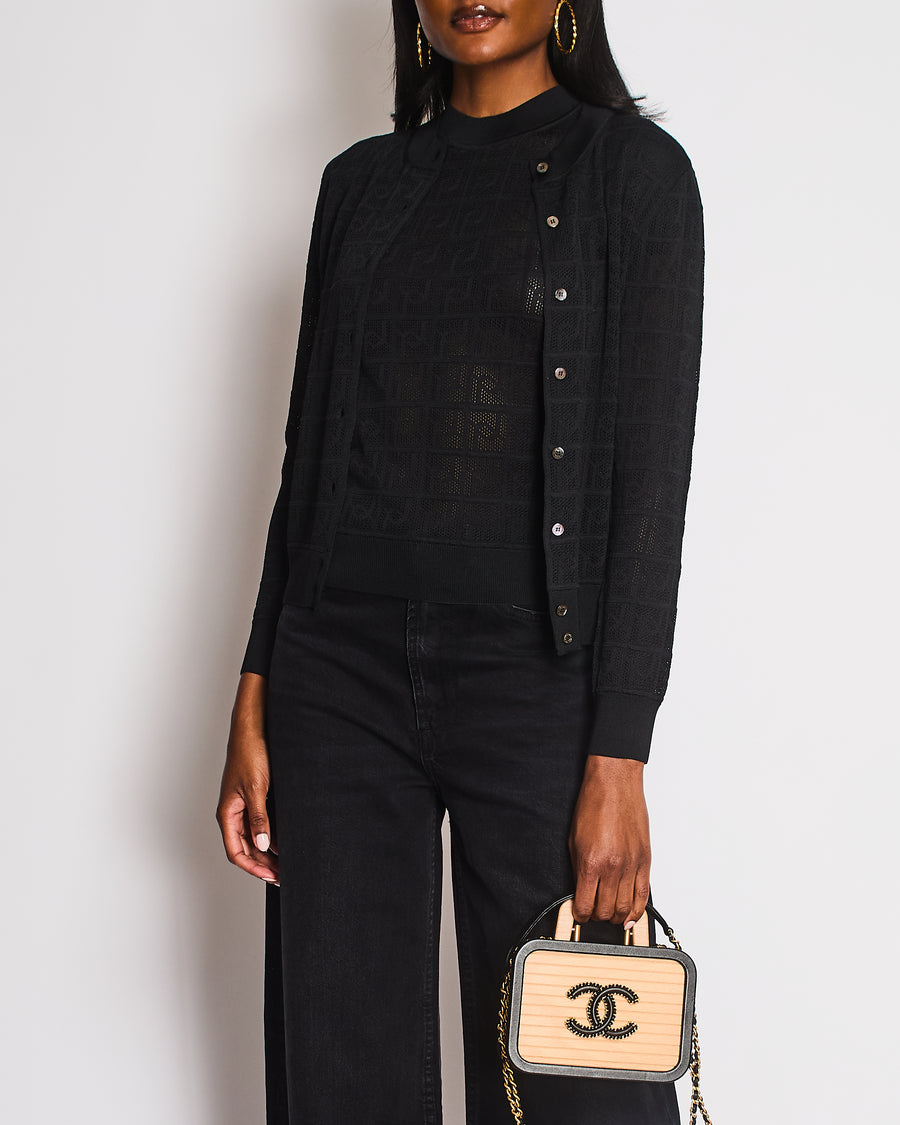 Hermès Black Knitted Top with Matching Cardigan Size FR 36/38 (UK 8/10)