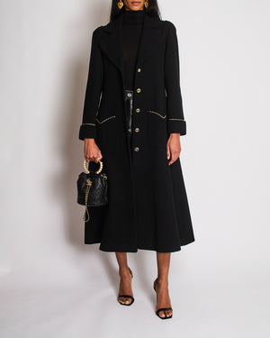 Chanel 23/B Black Long Sleeve Ribbed Coat with CC Chain Logo and Detail Size FR 36 (UK 8)