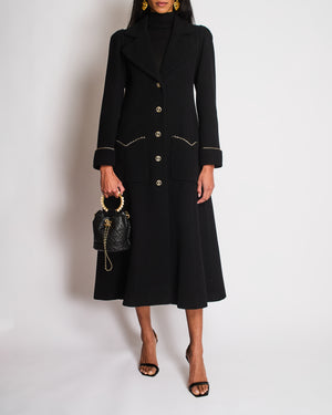 Chanel 23/B Black Long Sleeve Ribbed Coat with CC Chain Logo and Detail Size FR 36 (UK 8)