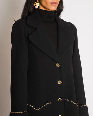 Chanel 23/B Black Long Sleeve Ribbed Coat with CC Chain Logo and Detail Size FR 36 (UK 8)