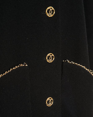 Chanel 23/B Black Long Sleeve Ribbed Coat with CC Chain Logo and Detail Size FR 36 (UK 8)