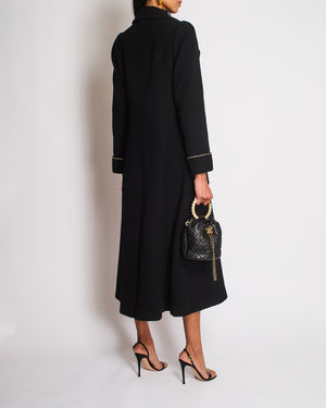 Chanel 23/B Black Long Sleeve Ribbed Coat with CC Chain Logo and Detail Size FR 36 (UK 8)