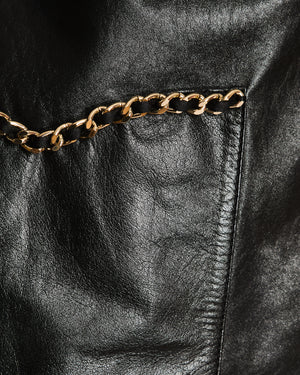 Chanel 23/B Black Leather Sleeveless Dress with Chain and Weaved Belt CC Detail Size FR 38 (UK 10)