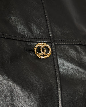 Chanel 23/B Black Leather Sleeveless Dress with Chain and Weaved Belt CC Detail Size FR 38 (UK 10)