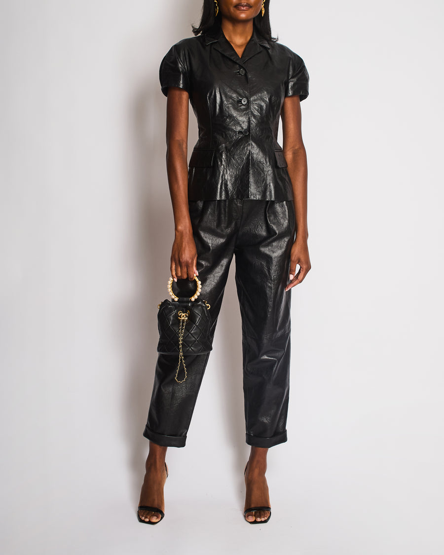 Christian Dior Black Short Sleeve Bar Jacket with Matching Trouser Set Size FR 36/38 (UK 8/10)
