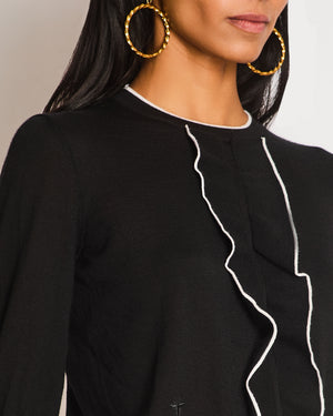 Christian Dior Black Long Sleeve Cashmere Jumper with White Piping Trim and Bee Logo Detail Size FR 38 (UK 10)