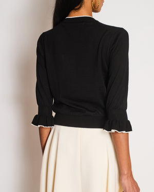 Christian Dior Black Long Sleeve Cashmere Jumper with White Piping Trim and Bee Logo Detail Size FR 38 (UK 10)