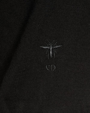 Christian Dior Black Long Sleeve Cashmere Jumper with White Piping Trim and Bee Logo Detail Size FR 38 (UK 10)