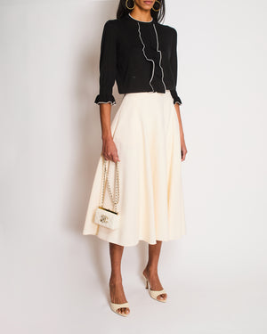 Christian Dior Black Long Sleeve Cashmere Jumper with White Piping Trim and Bee Logo Detail Size FR 38 (UK 10)