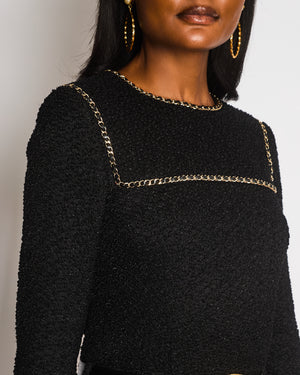 Chanel 19/A Black Long Sleeve Tweed Dress with Chain Trim and Belt Detail Size FR 38 (UK 10)