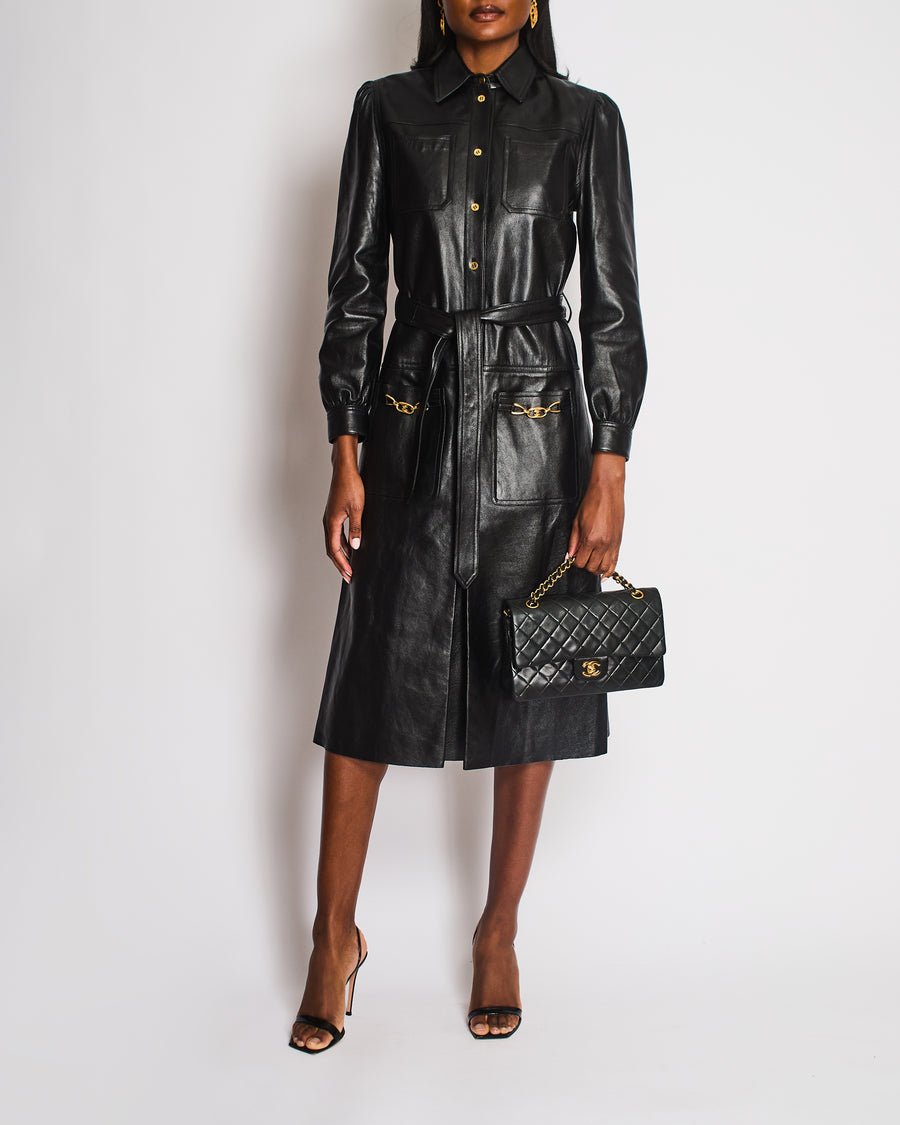 Celine Black Long Sleeve Maxi Dress with Triomphe Logo Pocket Detail S Sellier Celine Black Long Sleeve Maxi Dress with Triomphe Logo Pocket Detail S Sellier