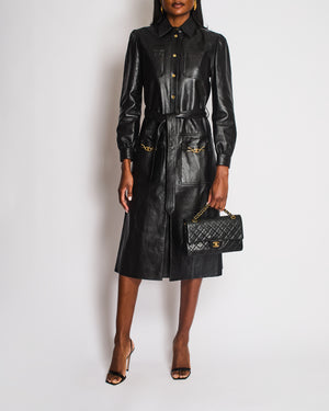 Celine Black Long Sleeve Maxi Dress with Triomphe Logo Pocket Detail Size FR 38 (UK 10)