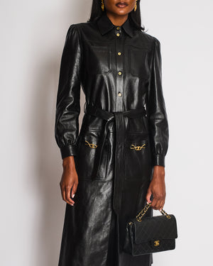 Celine Black Long Sleeve Maxi Dress with Triomphe Logo Pocket Detail Size FR 38 (UK 10)