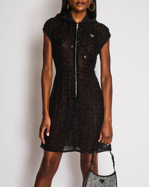 Prada Black Sleeveless Mini Dress with Logo Plaque and Hood Detail Siz –  Sellier