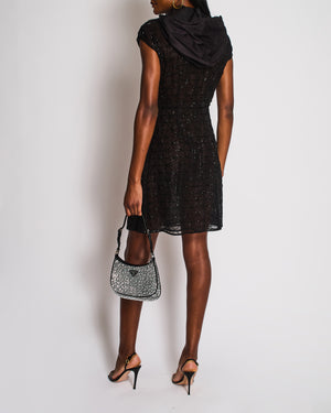 Prada Black Sleeveless Mini Dress with Logo Plaque and Hood Detail Size IT 40 (UK 8)