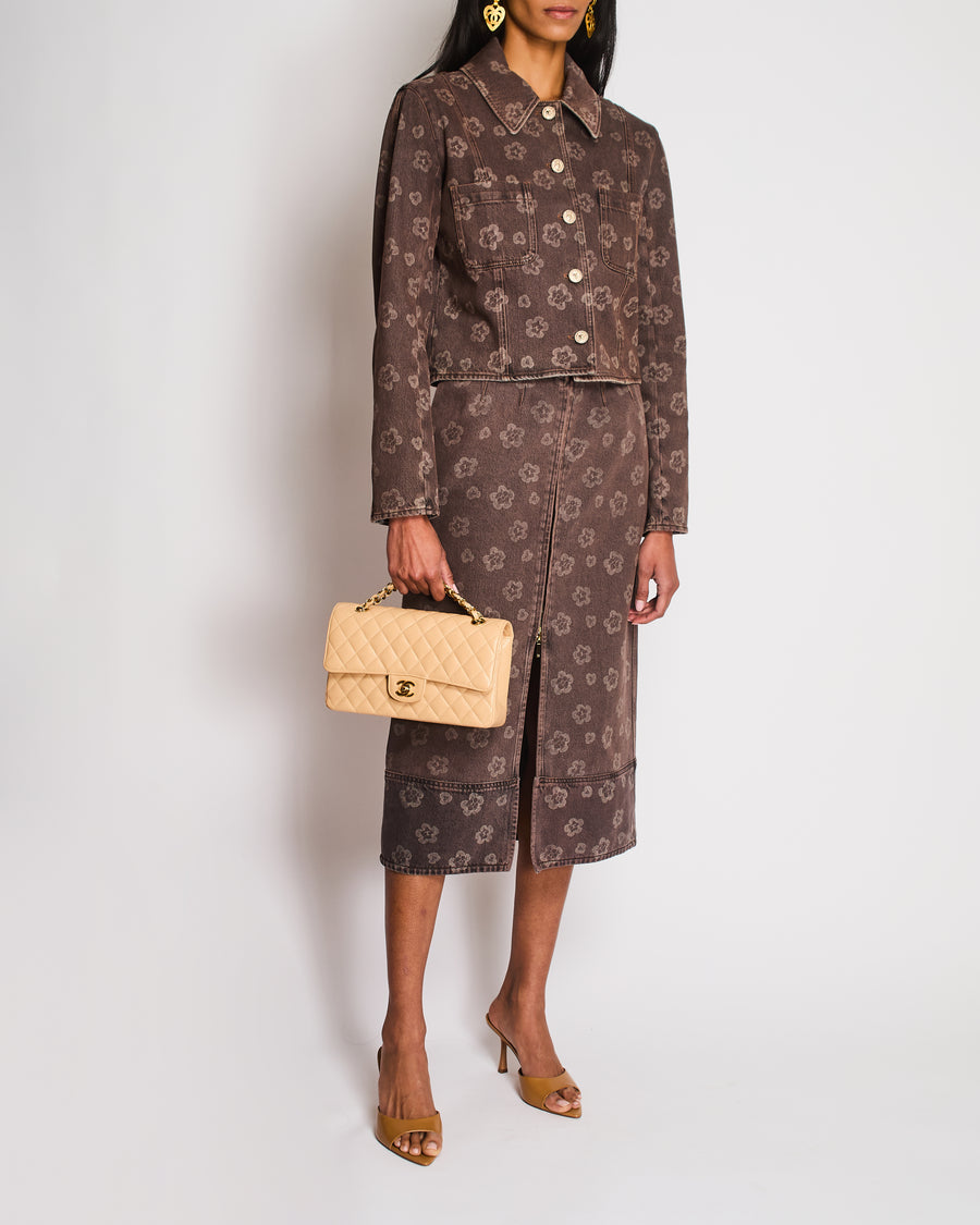 Chanel Brown 25 Métiers d'art Floral Denim Skirt Size FR 38 (UK 10)