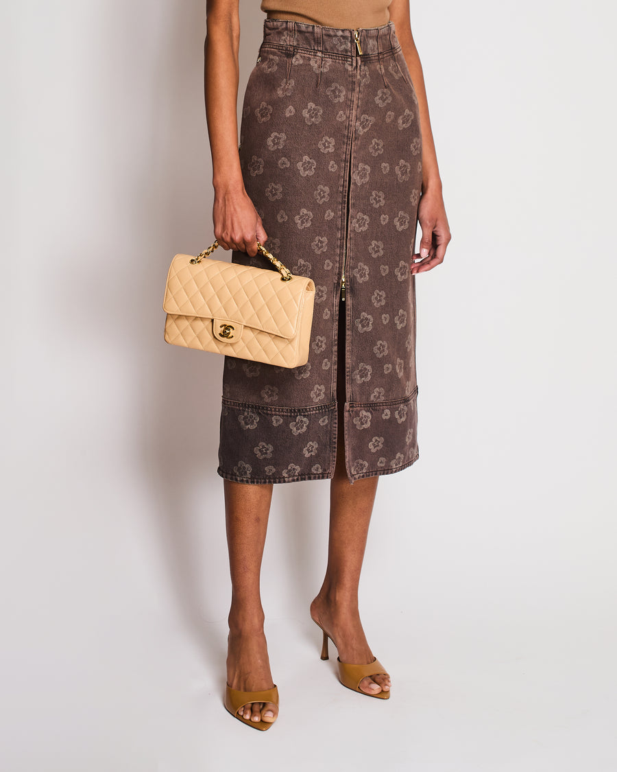 Chanel Brown 25 Métiers d'art Floral Denim Skirt Size FR 38 (UK 10)