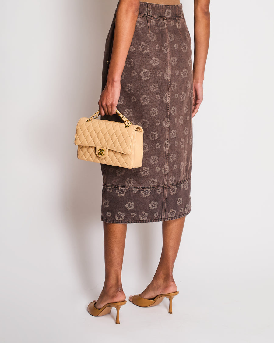 Chanel Brown 25 Métiers d'art Floral Denim Skirt Size FR 38 (UK 10)