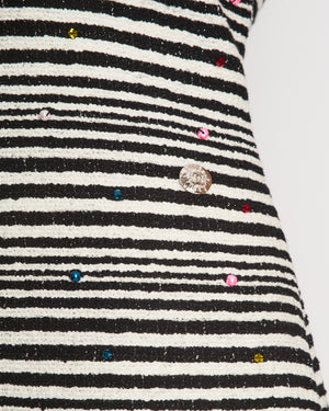 Chanel 24/S Black Striped Sleeveless Dress with Multicolour Pearl and CC Detail Size FR 36 (UK 8)