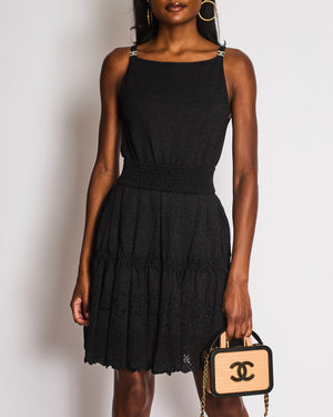 Chanel 20/S Black Sleeveless Knitted Midi Dress with CC Diamante Detail Size FR 38 (UK 10)