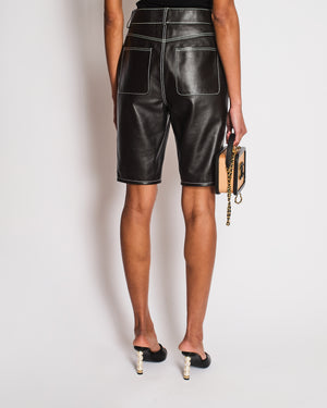 Chanel Black Leather Shorts with White Stitching Contrast and CC Logo Button Size FR 36 (UK 8)
