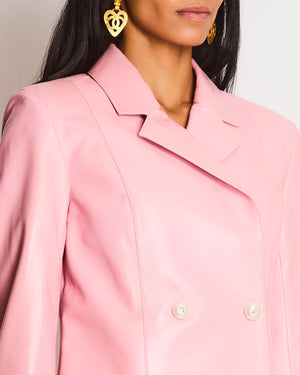 Chanel Pink Double Breasted Leather Blazer with Embellished CC Button Detail Size FR 36 (UK 8)