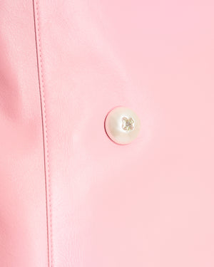 Chanel Pink Double Breasted Leather Blazer with Embellished CC Button Detail Size FR 36 (UK 8)