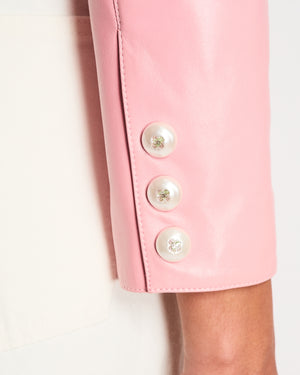 Chanel Pink Double Breasted Leather Blazer with Embellished CC Button Detail Size FR 36 (UK 8)