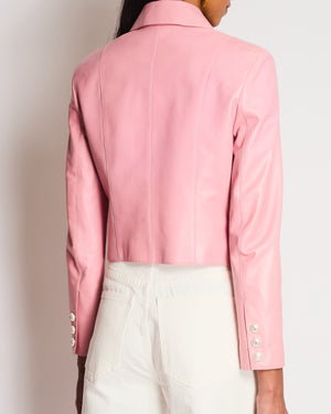 Chanel Pink Double Breasted Leather Blazer with Embellished CC Button Detail Size FR 36 (UK 8)