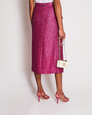 Chanel 23/S Pink Tweed Collarless Jacket and Matching Skirt with Split Detail Size FR 36 (UK 8)