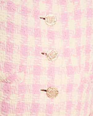 Chanel 23/S Pink and Cream Sleeveless Houndstooth Jumpsuit with CC Logo Detail Size FR 34 (UK 6) (Copy)