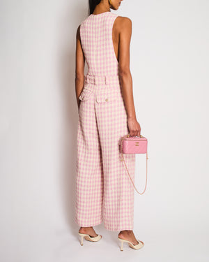 Chanel 23/S Pink and Cream Sleeveless Houndstooth Jumpsuit with CC Logo Detail Size FR 34 (UK 6) (Copy)