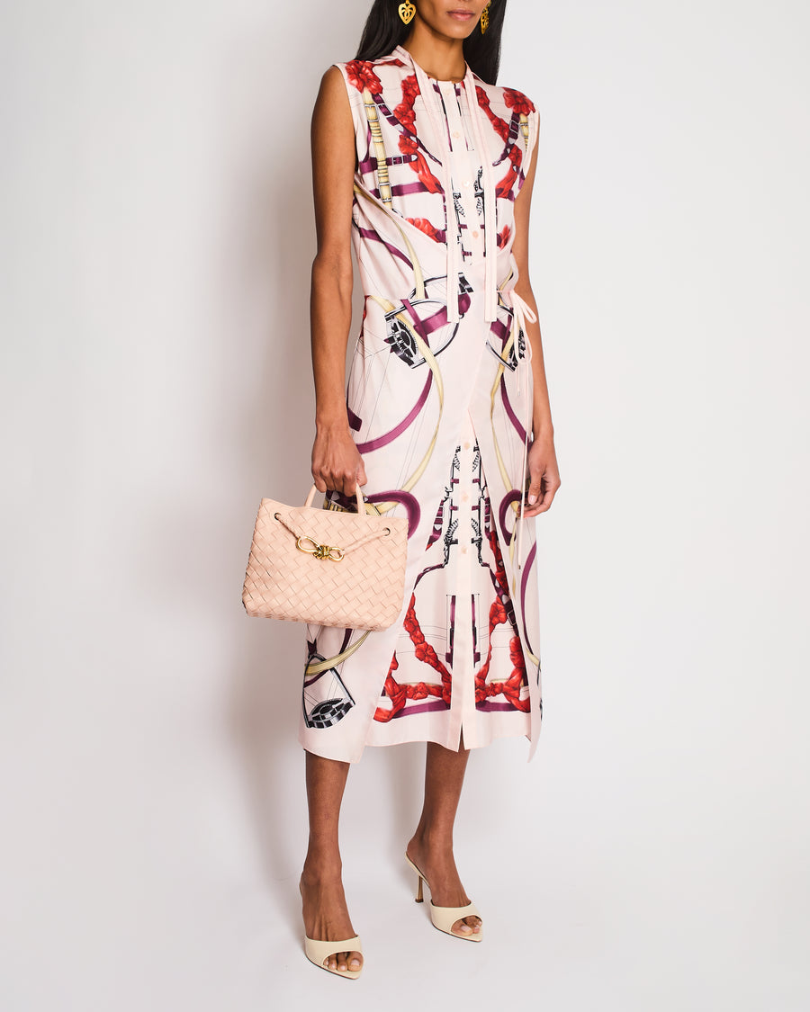 hermes maxi dress Hermès Pastel Pink Sleeveless Print Maxi Dress with Waist Tye Detail S –  Sellier