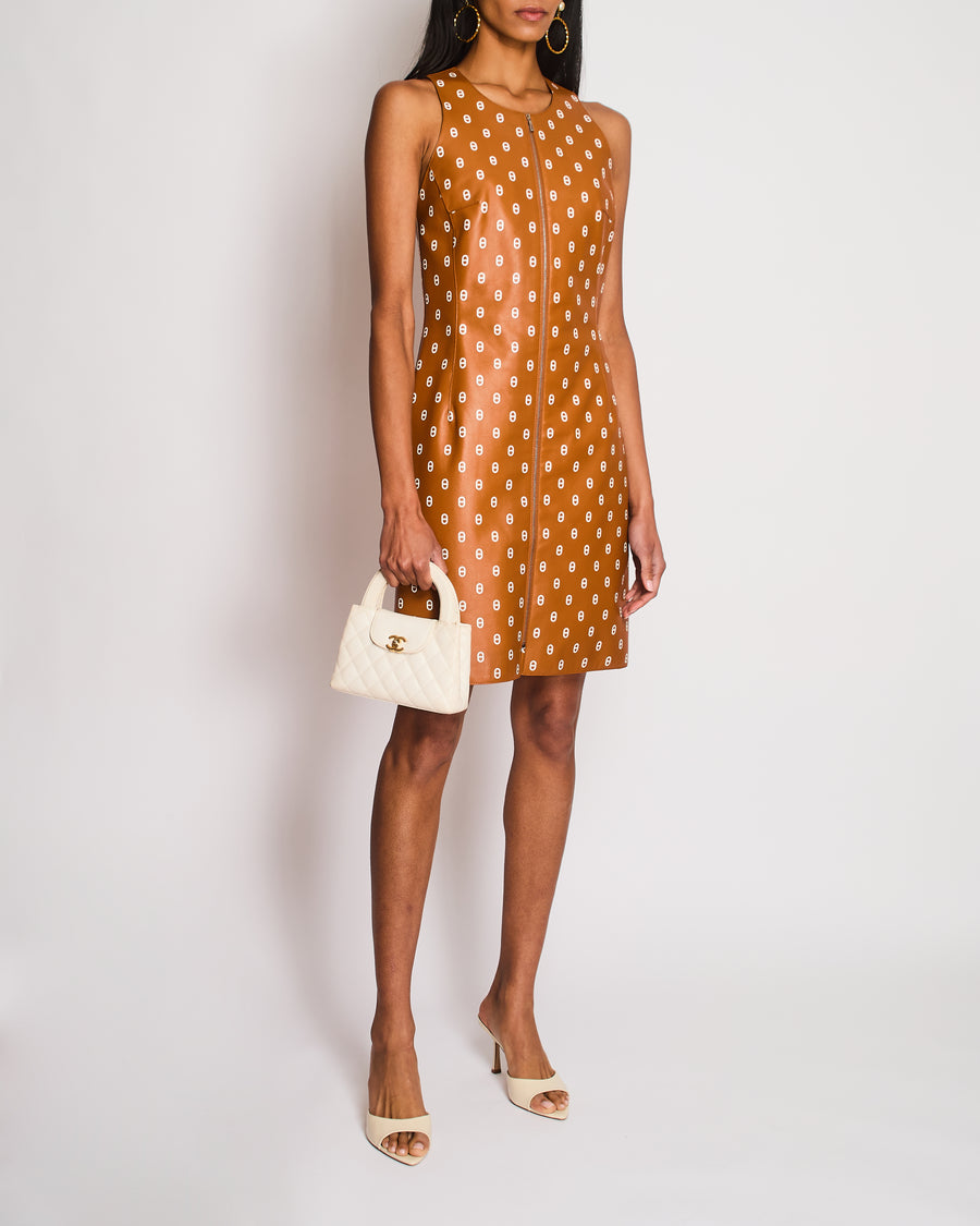 Herms Brown Sleeveless Chain d'ancre Leather Dress with Zip Detail Si Sellier Herms Brown Sleeveless Chain d'ancre Leather Dress with Zip Detail Si Sellier