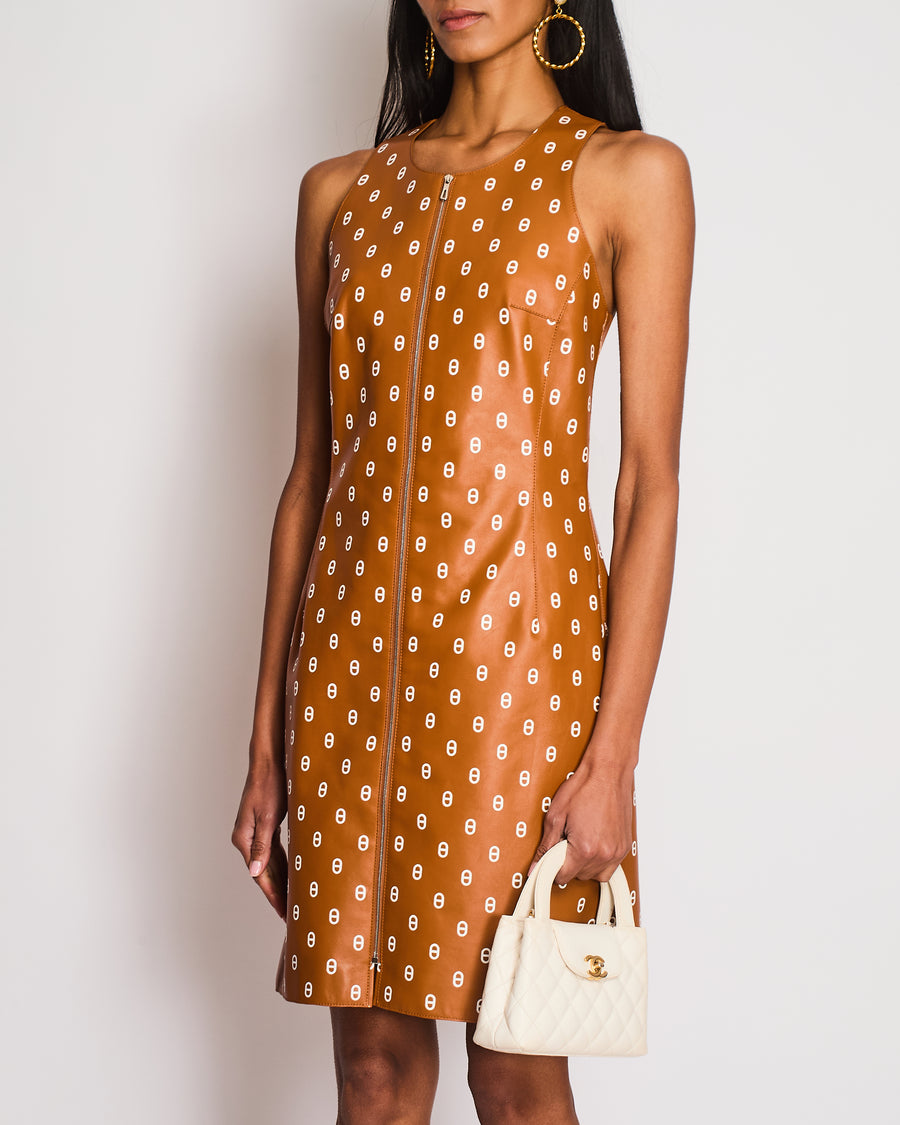 Hermès Brown Sleeveless Chain d'ancre Leather Dress with Zip Detail Size FR 38 (UK 10)