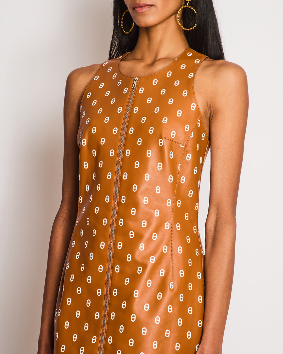 Hermès Brown Sleeveless Chain d'ancre Leather Dress with Zip Detail Size FR 38 (UK 10)
