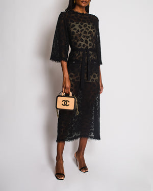 Chanel 22/P Black Long Sleeve Knitted Leopard Print Dress with Pocket Detail Size FR 36 (UK 8)