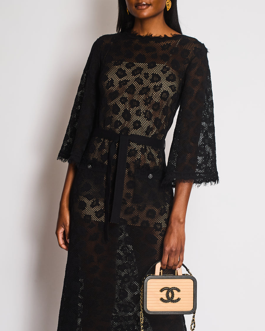 Chanel 22/P Black Long Sleeve Knitted Leopard Print Dress with Pocket Detail Size FR 36 (UK 8)